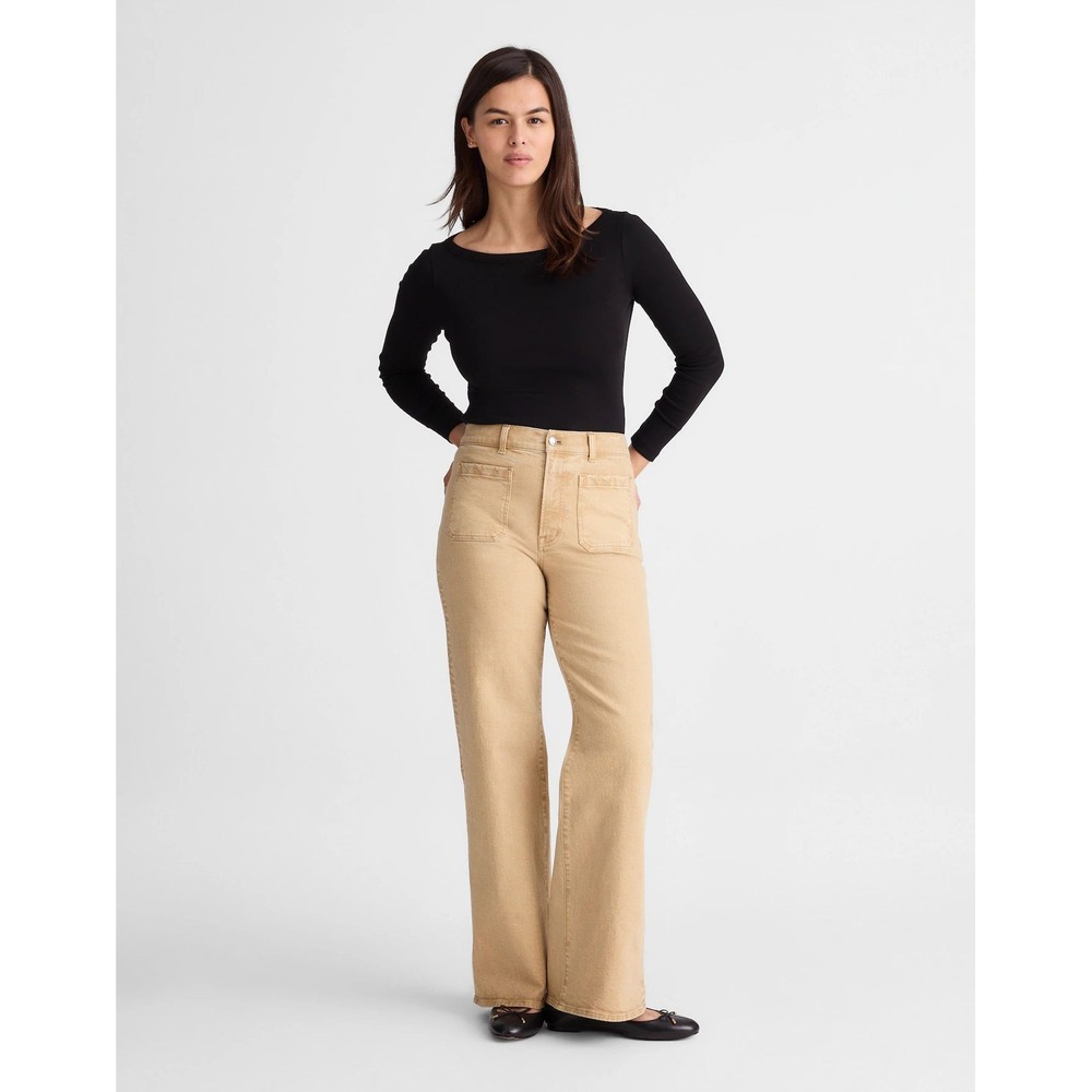 Madewell Emmy Wide-Leg Pant High Rise Tan Khaki Sz 26S NZ260 Patch Pocket NEW
